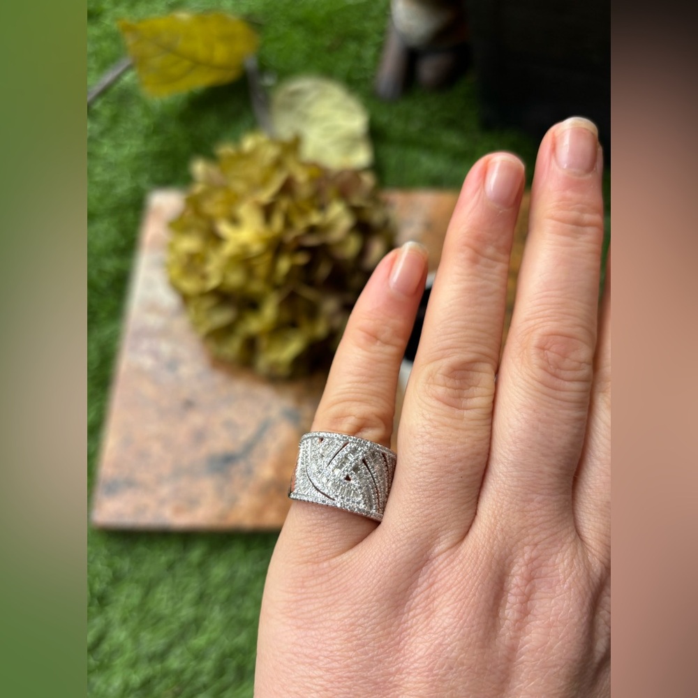 Sterling Silver 925 Rose Gold Plated Wide Band CZ Statement Ring 8 FZN Designer